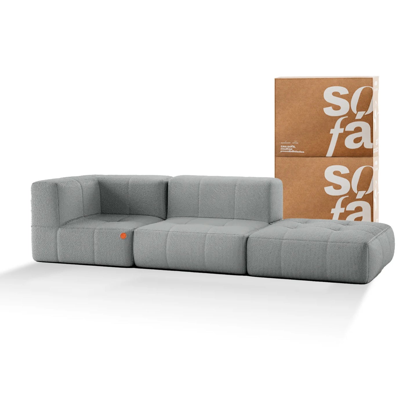 Sofá Modular en Caja de 2 Plazas en Boucle – 1 Brazo con Chaise