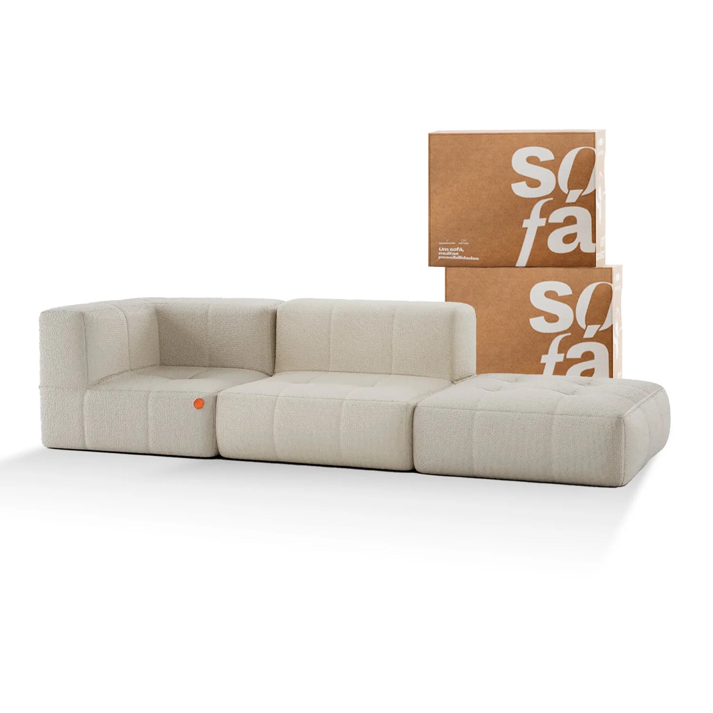 Sofá Modular en Caja de 2 Plazas en Boucle – 1 Brazo con Chaise